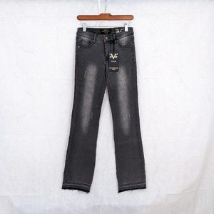 Versace 1969 Italia Gray Denim Sofia Bootleg Distressed & Raw Hem Size 27 NWT